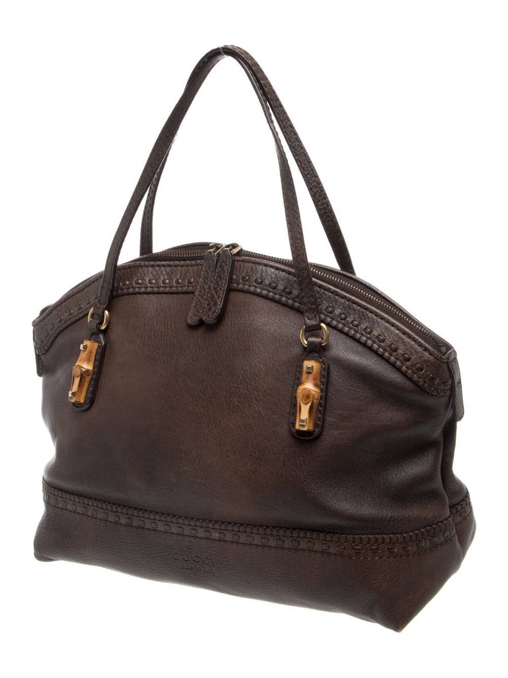 $1600 Gucci Bamboo Laidback Crafty Medium Bag in brown grained leather Authentic - Picture 3 of 10